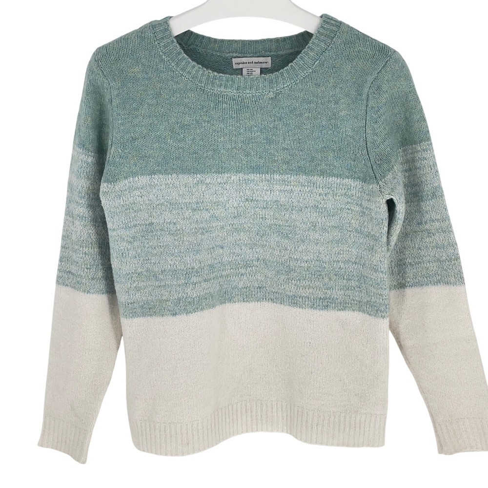 Cupcakes and Cashmere Knit Sweater Womens XS Green White Ombre Color‎ Block